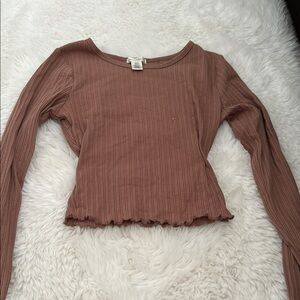 Ribbed Long Sleeve Top in Brown